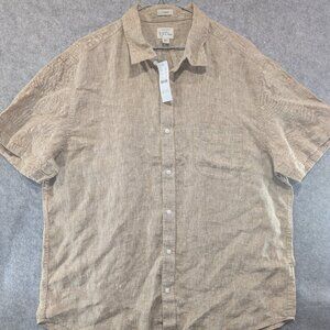 J.Crew Classic Fit Linen Short Sleeve Button Down Shirt XL Tan Beige Lightweight